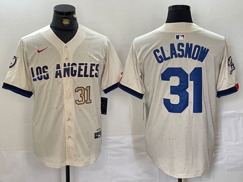 Men Los Angeles Dodgers 31 Glasnow Cream Fashion Nike Game MLB Jersey style 4